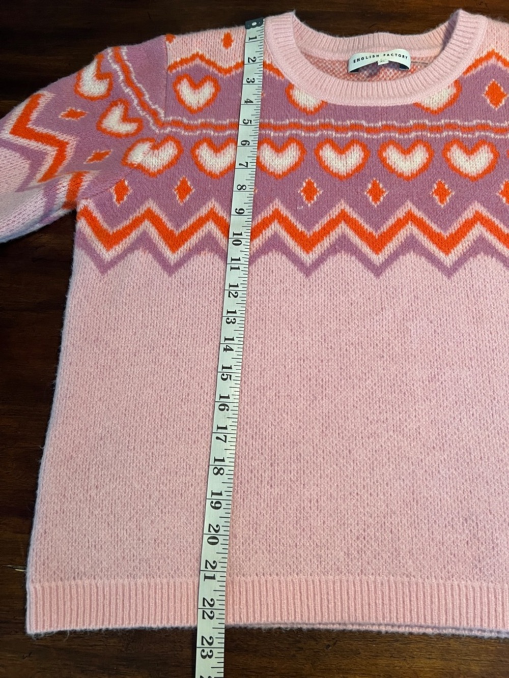 English Factory Pink Orange Heart Pattern Sweater XL - Picture 5 of 8